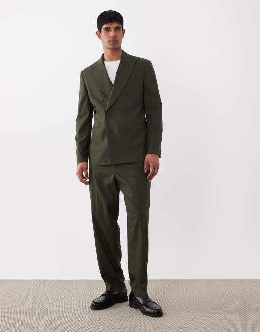 ASOS DESIGN regular double breasted suit blazer in olive green, 2 of 5