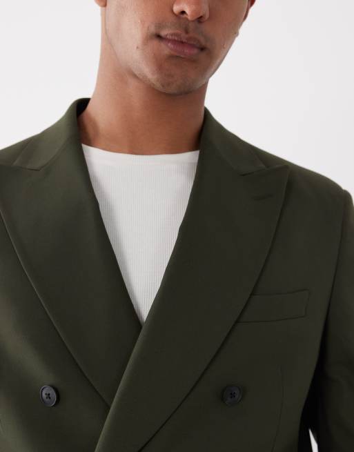 ASOS DESIGN regular double breasted suit blazer in olive green, 3 of 5