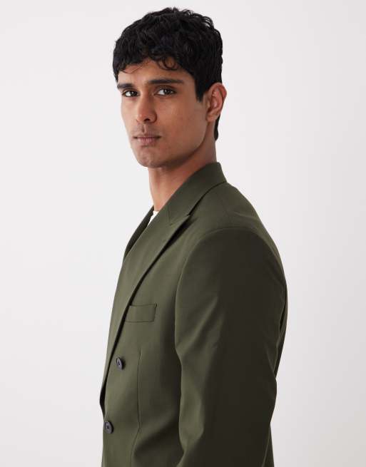 ASOS DESIGN regular double breasted suit blazer in olive green, 4 of 5