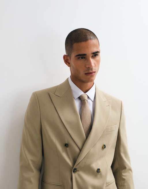 ASOS DESIGN regular double breasted suit blazer in stone, 3 of 5