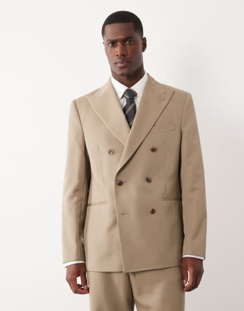 ASOS DESIGN regular double breasted suit jacket in beige - view 1
