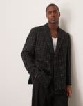 [ASOS DESIGN] ASOS DESIGN regular double breasted suit jacket in black and white crosshatch texture Chest 38 Regular BLACK