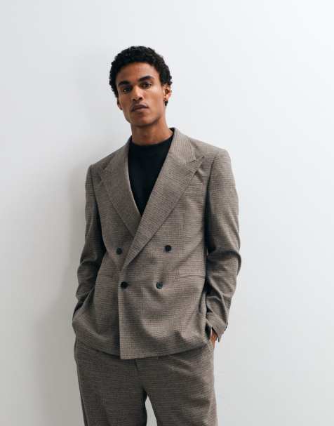 ASOS DESIGN regular double breasted suit jacket in brown check - view 1