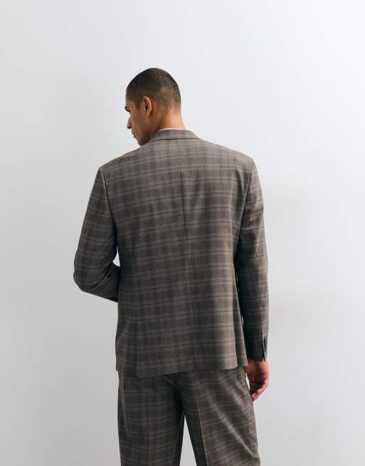 ASOS DESIGN regular double breasted suit jacket in brown glen check, 3 of 5