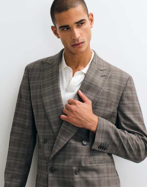 ASOS DESIGN regular double breasted suit jacket in brown glen plaid, 2 of 5