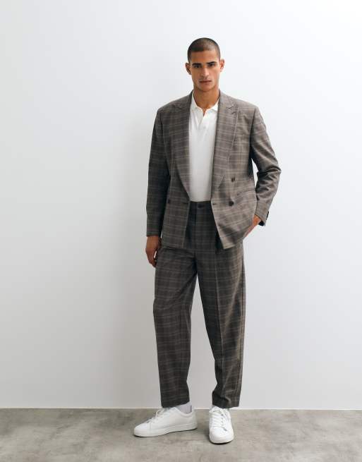 ASOS DESIGN regular double breasted suit jacket in brown glen plaid, 4 of 5