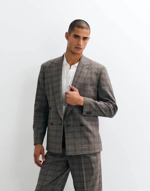 ASOS DESIGN regular double breasted suit jacket in brown glen plaid, 5 of 5