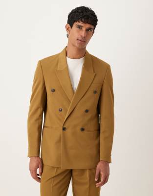 Asos Design Regular Double Breasted Suit Jacket In Brown
