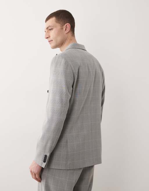 ASOS DESIGN regular double breasted suit jacket in grey glen check, 3 of 5