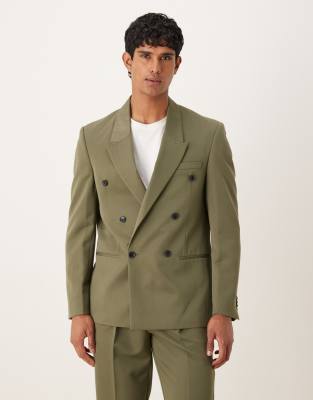 Asos Design Regular Double Breasted Suit Jacket In Green