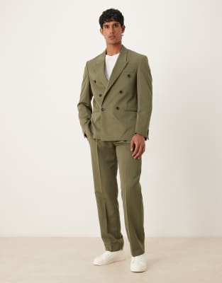 Asos Design Regular Double Breasted Suit Jacket In Green