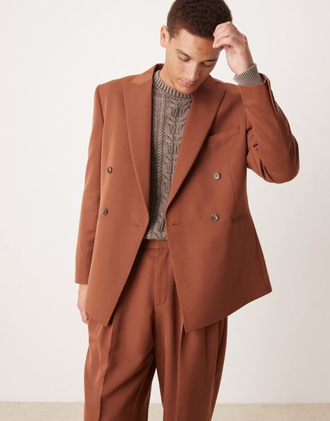 ASOS DESIGN regular double breasted suit jacket in rust - view 1