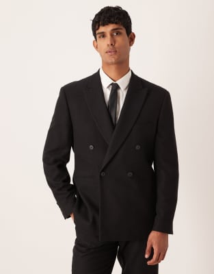 Asos Design Regular Double Breasted Suit Jacket With Wool In Black
