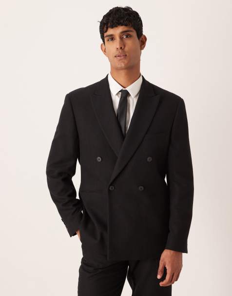 ASOS DESIGN regular double breasted suit jacket with wool in black - view 1