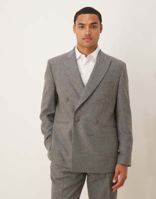 ASOS DESIGN regular double breasted suit jacket with wool in grey