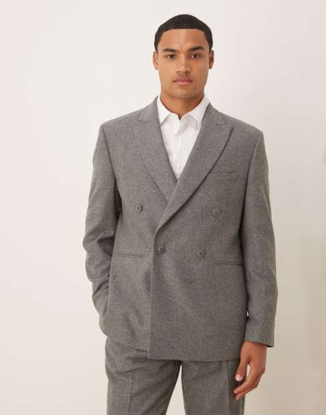ASOS DESIGN regular double breasted suit jacket with wool in grey - view 1