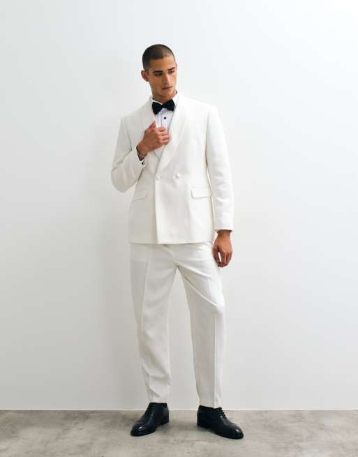 ASOS DESIGN regular double breasted tuxedo suit jacket in ivory white, 2 of 5