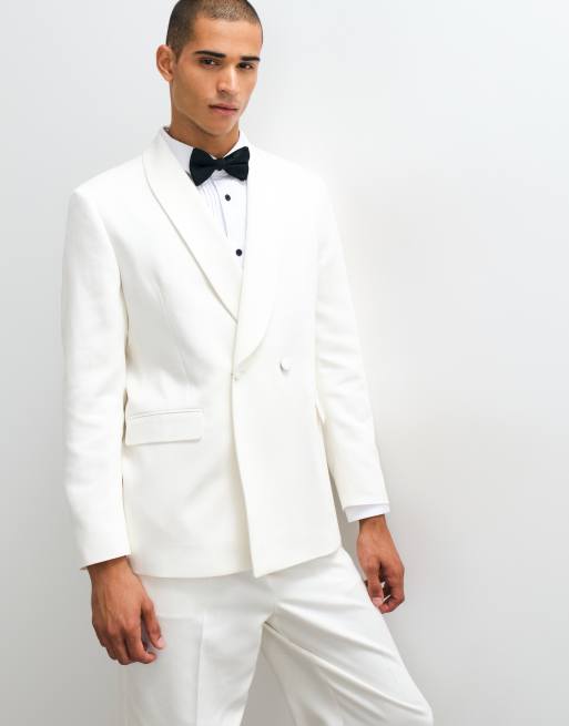 ASOS DESIGN regular double breasted tuxedo suit jacket in ivory white, 4 of 5