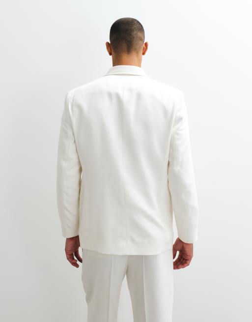 ASOS DESIGN regular double breasted tuxedo suit jacket in ivory white, 5 of 5