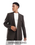 [ASOS DESIGN] ASOS DESIGN regular double breasted wool blend suit jacket in brown herringbone Chest 42 Regular BROWN