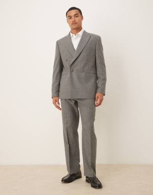 Asos Design Regular Double Breasted Wool Blend Suit Jacket In Gray