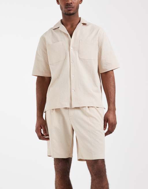 ASOS DESIGN regular dress shorts in stone seersucker - part of a set, 2 of 5