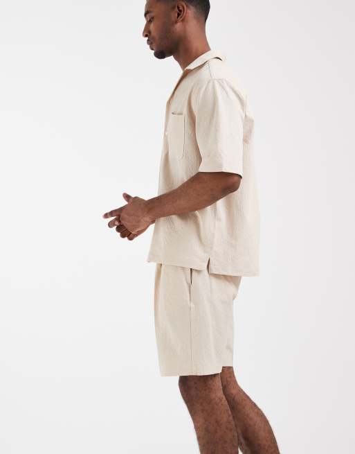 ASOS DESIGN regular dress shorts in stone seersucker - part of a set, 3 of 5