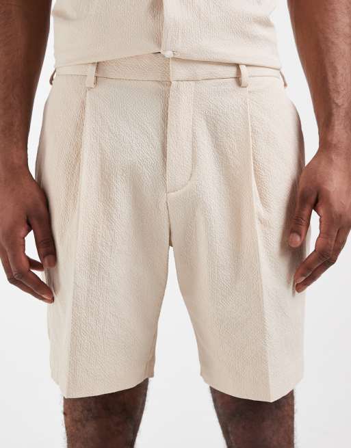 ASOS DESIGN regular dress shorts in stone seersucker - part of a set, 4 of 5