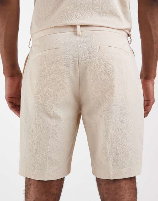 ASOS DESIGN regular dress shorts in stone seersucker - part of a set, 5 of 5