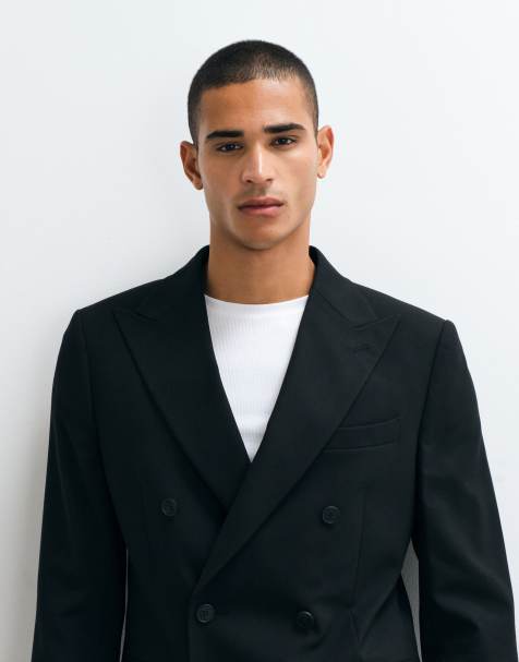 ASOS DESIGN regular dubbelknäppt kostymkavaj i svart - view 1