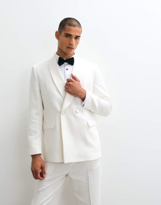 ASOS DESIGN – Elfenbensvit, avslappnad smokingkostym med avsmalnande passform, 2 av 3