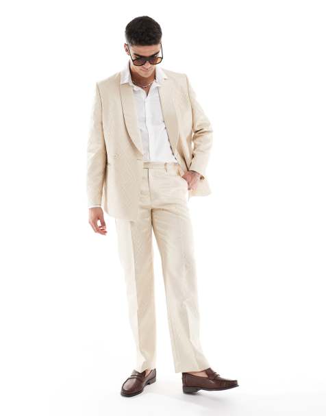 ASOS DESIGN regular evening suit in stone jacquard - view 1