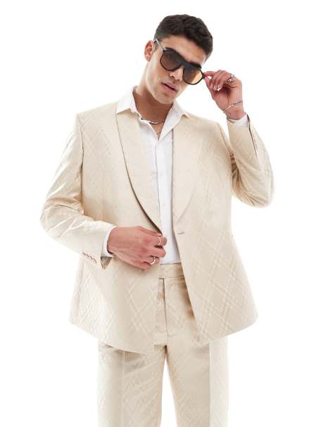 ASOS DESIGN regular evening suit jacket in stone jacquard - view 1