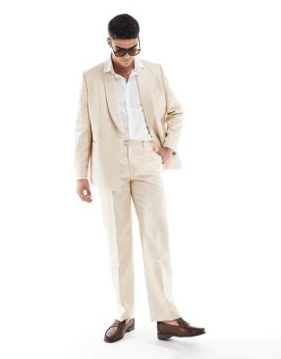 ASOS DESIGN – Regular-Fit-Abendanzug aus Jacquard in Steinbeige