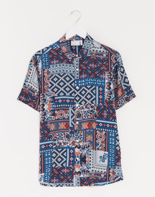 ASOS DESIGN regular fit aztec festival shirt in mixed pattern | ASOS