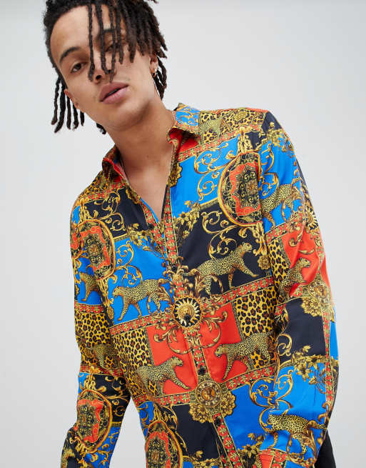 ASOS DESIGN regular fit baroque & leopard printed viscose shirt, 3 of 4