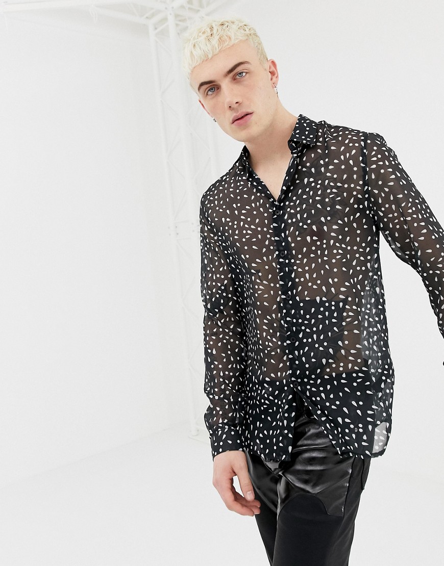 ASOS DESIGN regular fit black sheer shirt with dot print