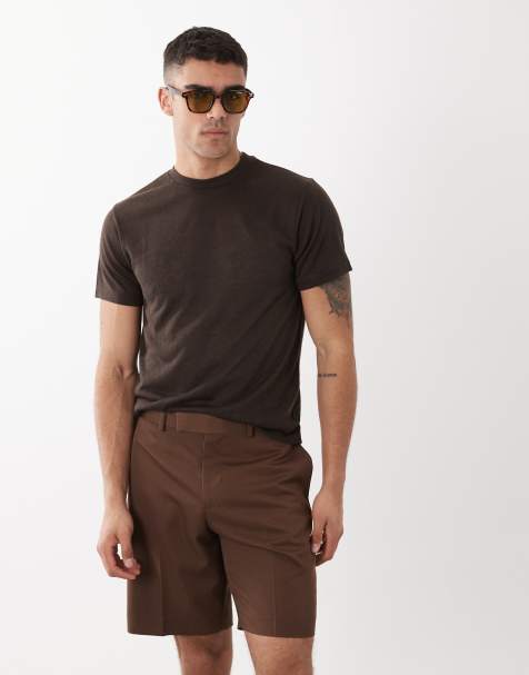ASOS DESIGN regular fit boxy t-shirt in brown linen look - view 1