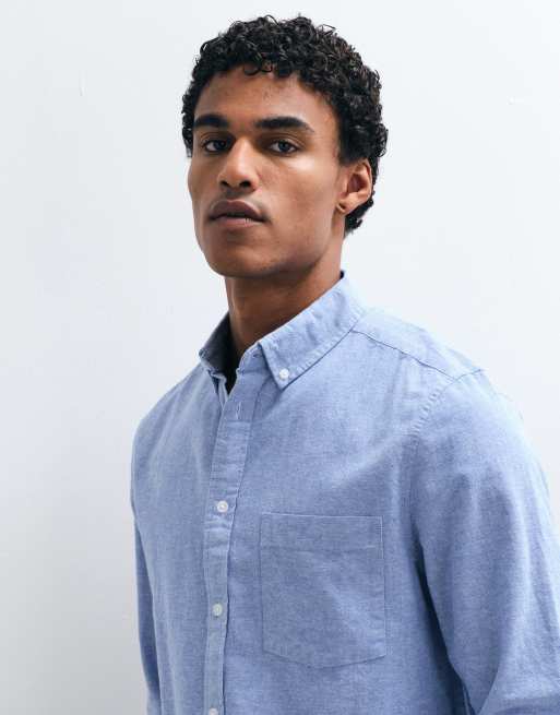 ASOS DESIGN regular fit brushed oxford shirt in blue, 2 of 5