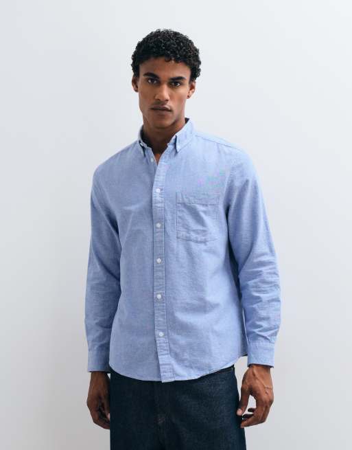 ASOS DESIGN regular fit brushed oxford shirt in blue, 3 of 5