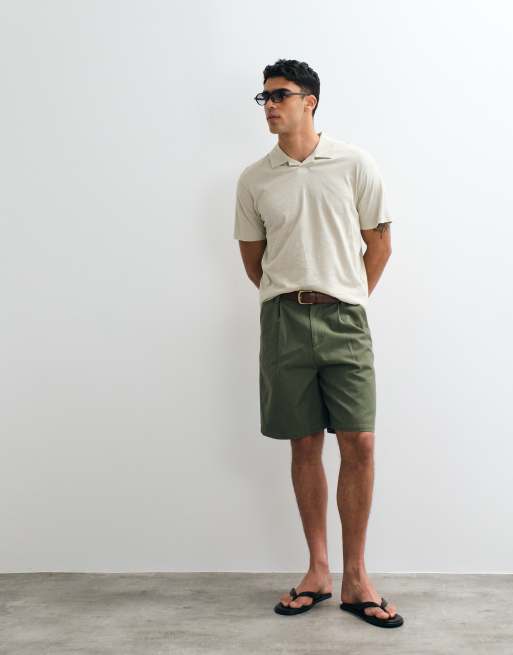 ASOS DESIGN regular fit camp collar polo in light green with linen, 3 of 5