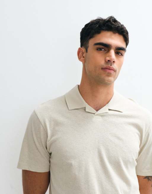 ASOS DESIGN regular fit camp collar polo in light green with linen, 5 of 5
