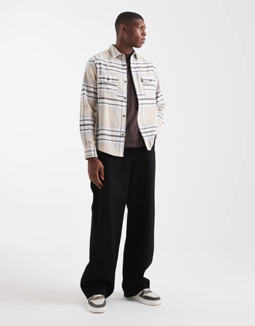 ASOS DESIGN regular fit check shirt in beige, 2 of 5