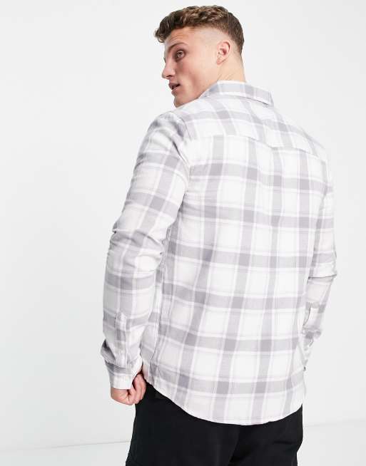 ASOS DESIGN regular fit check shirt in gray