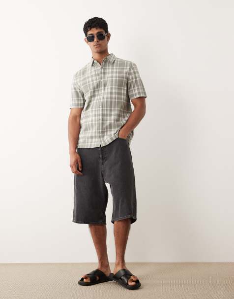 ASOS DESIGN regular fit check shirt in khaki - view 1