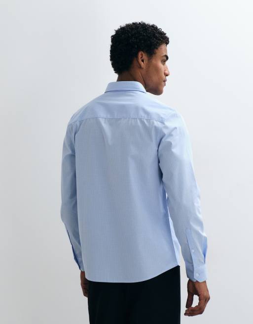 ASOS DESIGN regular fit check shirt in light blue, 3 of 5