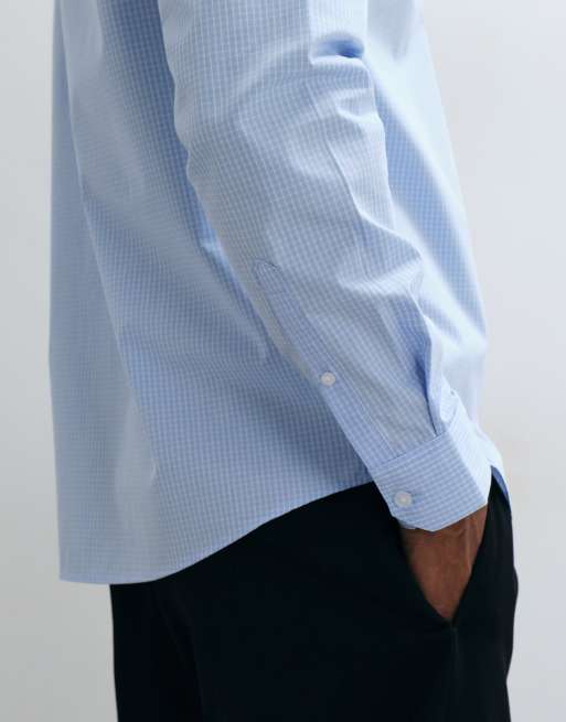ASOS DESIGN regular fit check shirt in light blue, 4 of 5