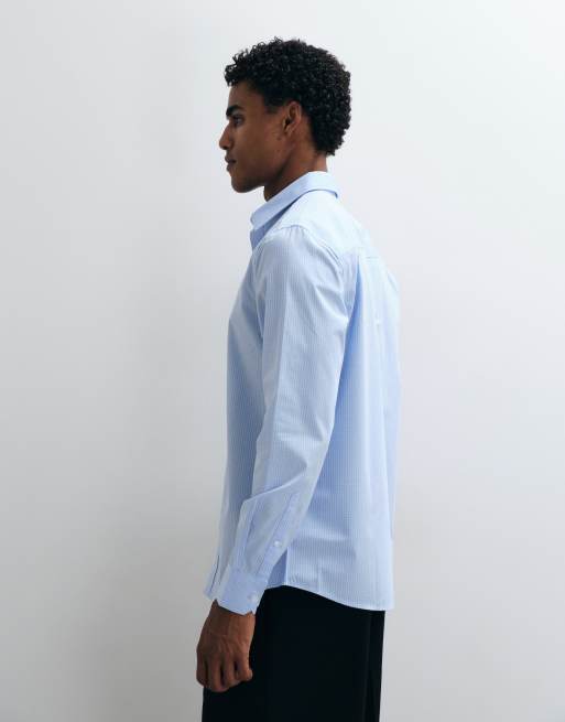 ASOS DESIGN regular fit check shirt in light blue, 5 of 5