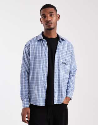 ASOS DESIGN ASOS DESIGN regular fit checked shirt with chest embroidery in blue