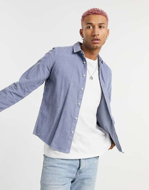 ASOS DESIGN regular fit cord shirt in blue | ASOS